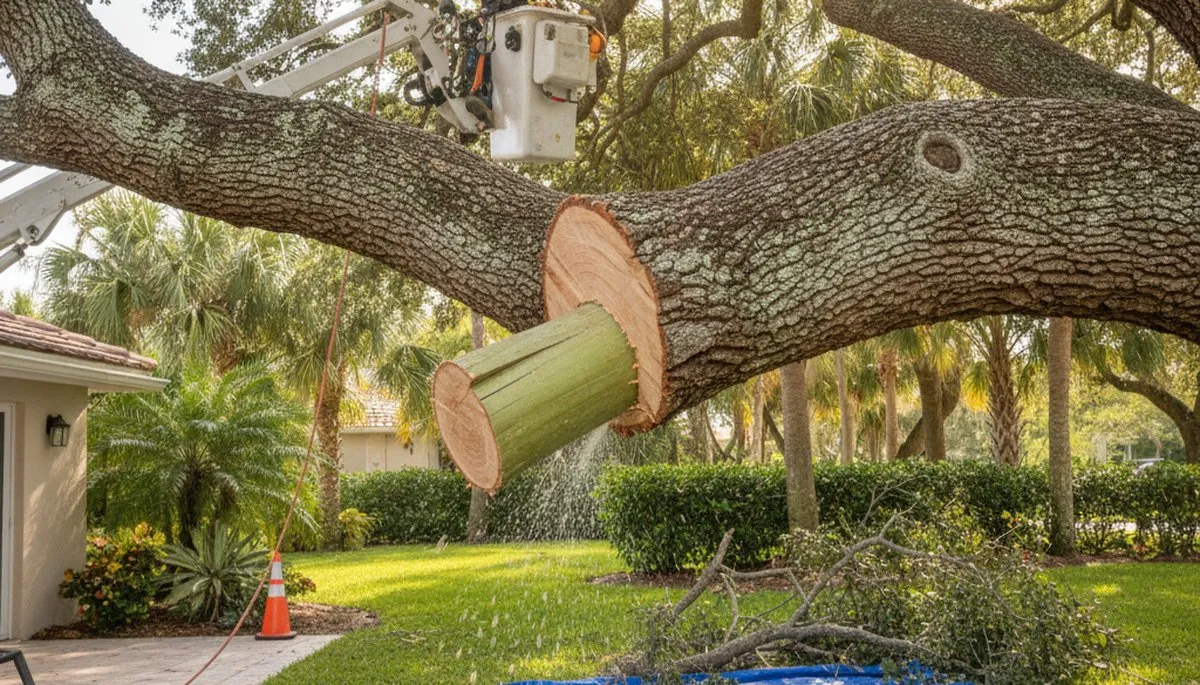 Arborist removing dead branches during professional tree trimming in Fort Lauderdale, FL